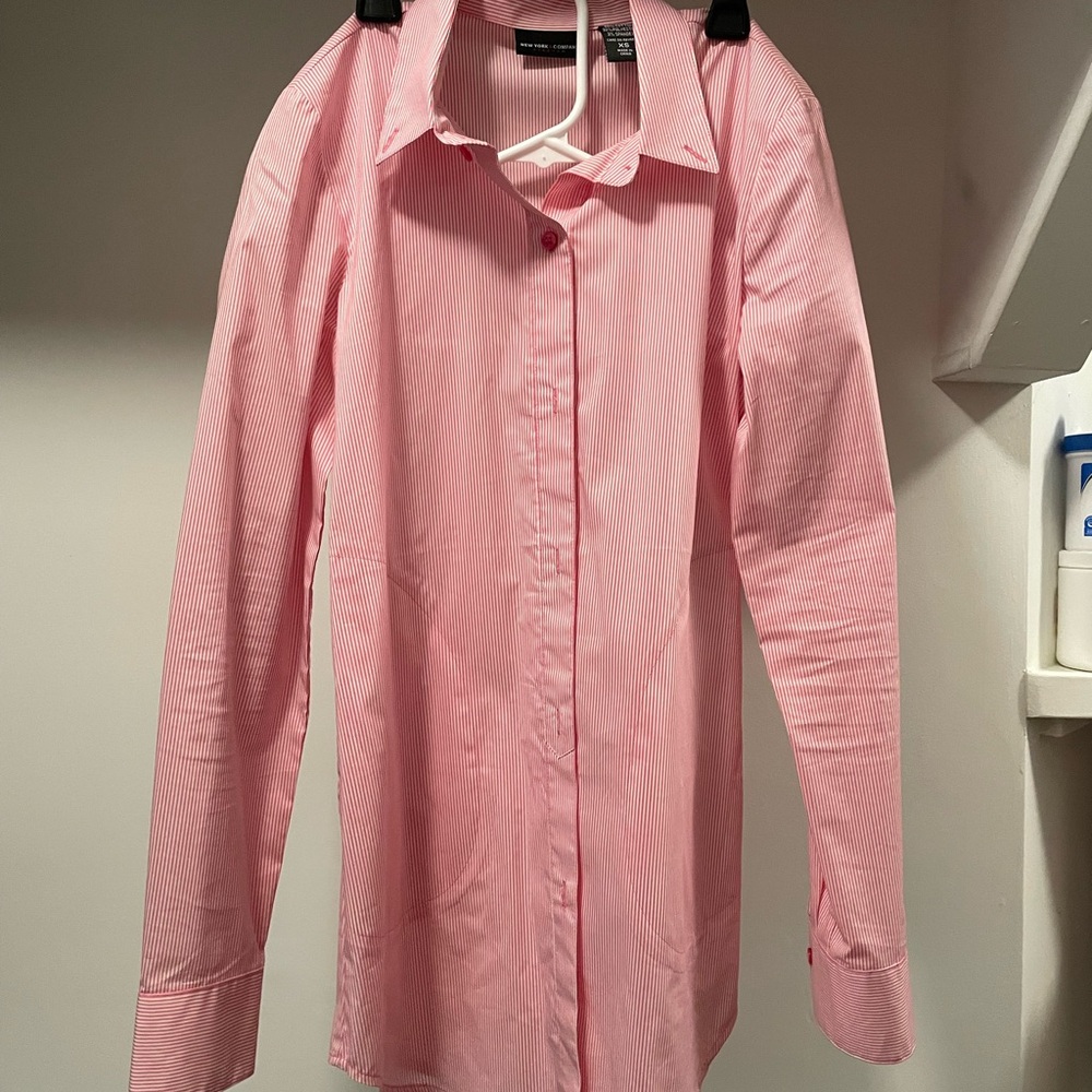 New York & Company Pink and White Striped Women's Shirt